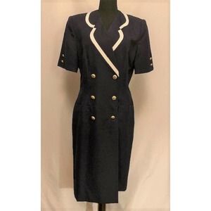 vintage '80s navy shirtdress with shoulder pads